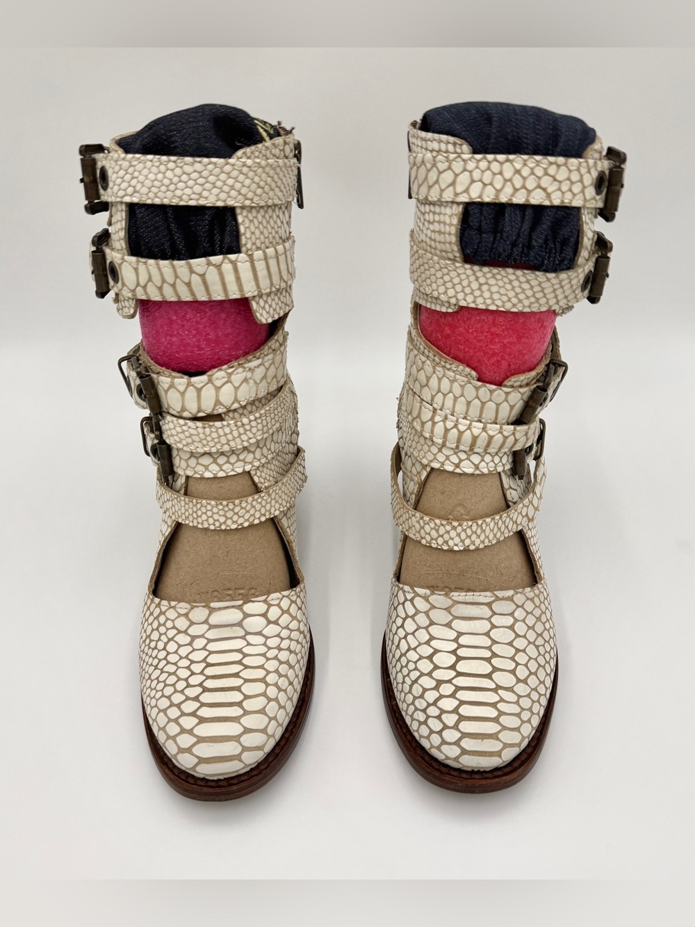 FREEBIRD By Steven CLOVER | Rare OG White Snake Maryjane Heeled Booties - Sz 8 - Picture 4 of 11